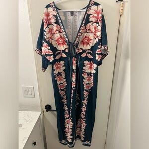 SHEIN Curve Navy Kimono with Pink & Cream Floral Print